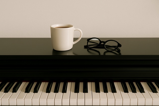 coffee-glasses-digital-piano