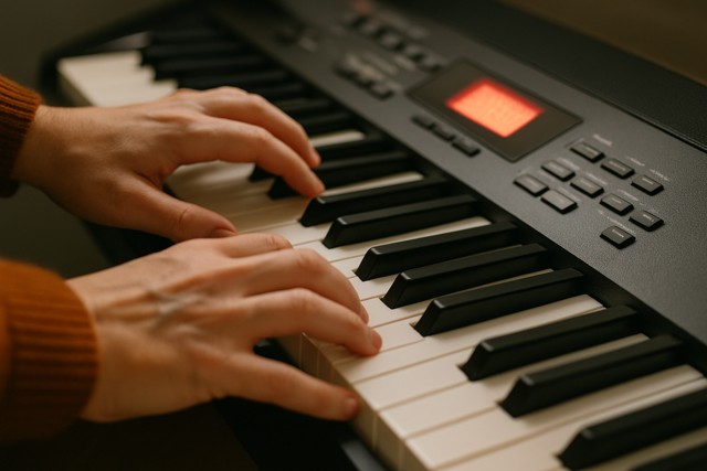 hands playing digital piano